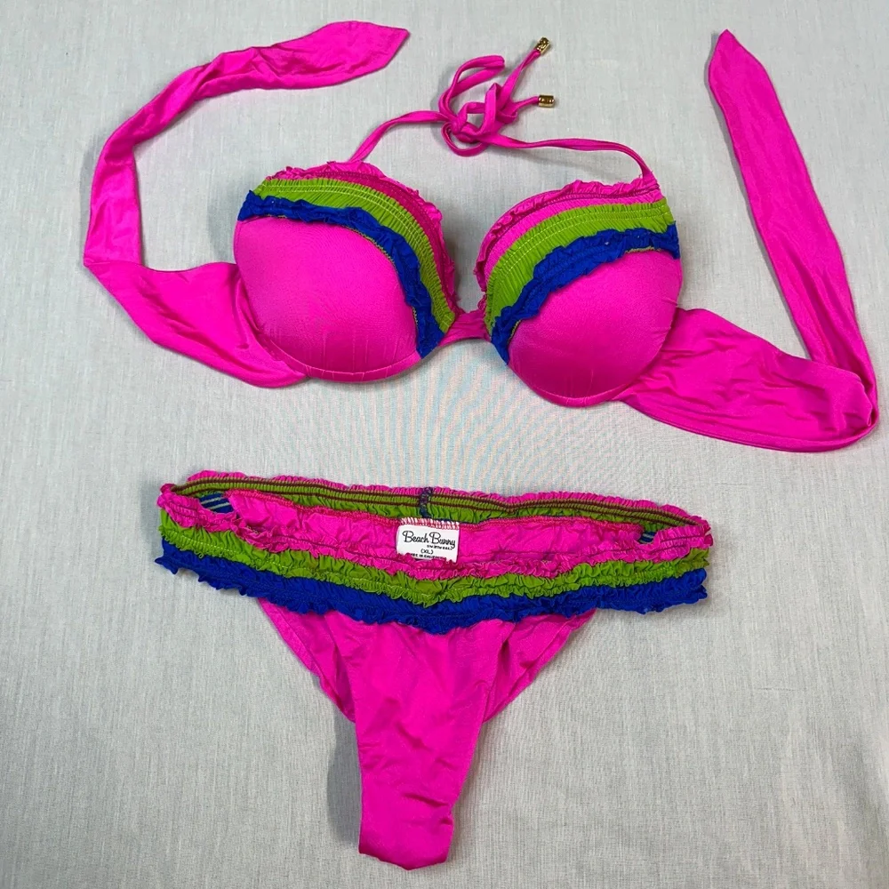 Beach Bunny Dream of Eve Pink Blue Green Ruffle Bikini - Picture 2 of 10